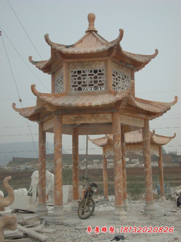 晚霞红凉亭石雕，石雕凉亭雕塑