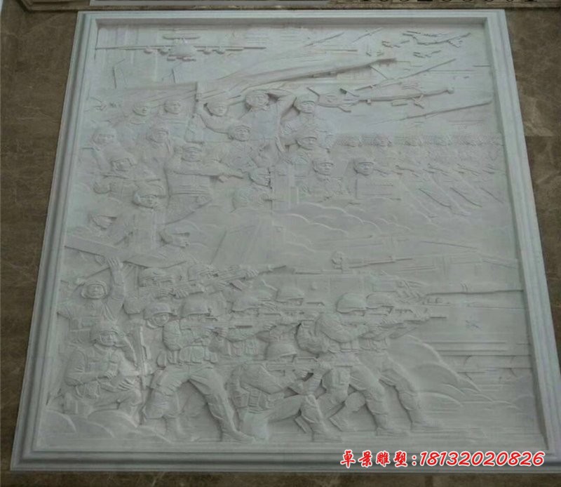 部队军人石浮雕 