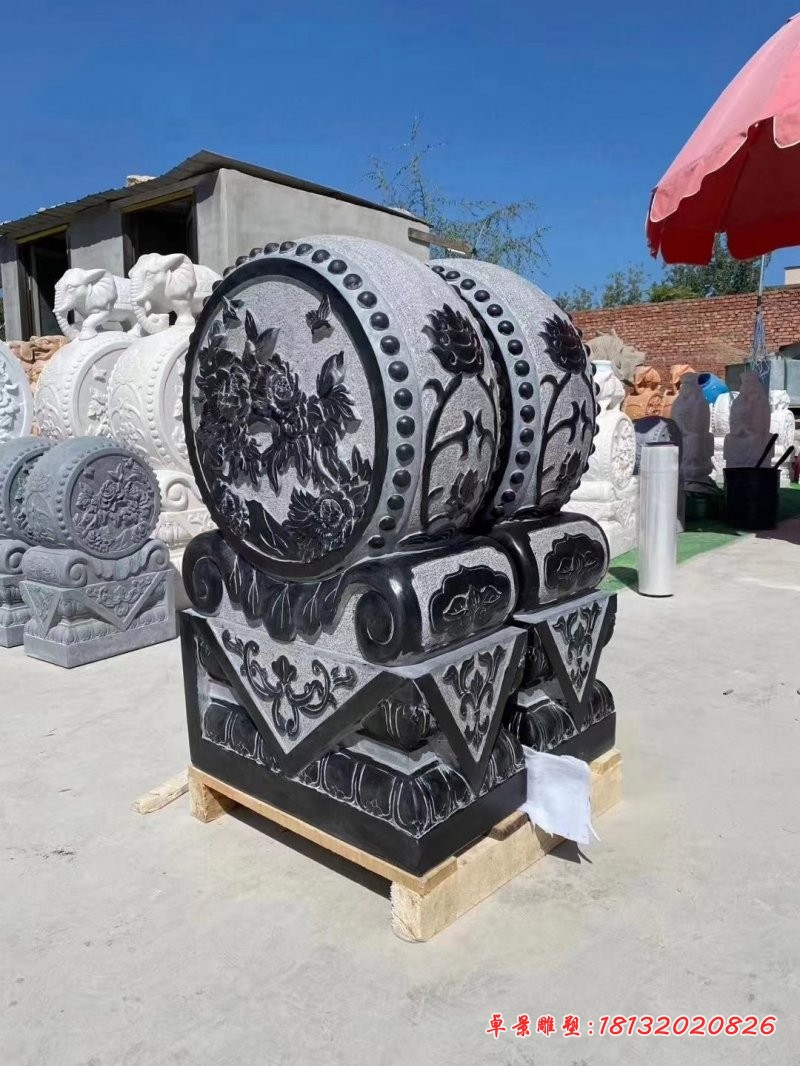 仿古牡丹花抱鼓石雕塑