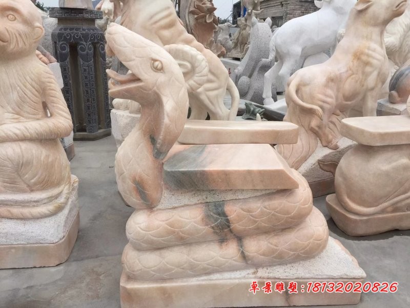 大理石十二生肖蛇座椅石雕