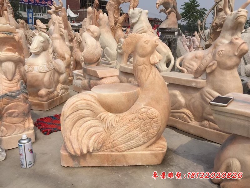 大理石十二生肖鸡座椅石雕