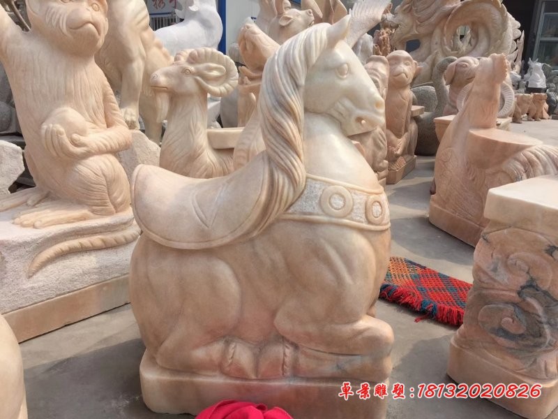 大理石十二生肖马座椅石雕