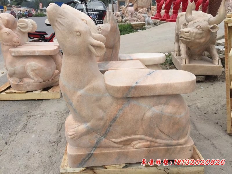 大理石十二生肖鼠座椅石雕