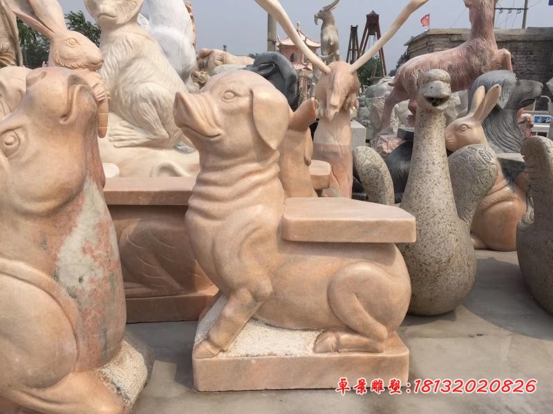 大理石十二生肖猪座椅石雕