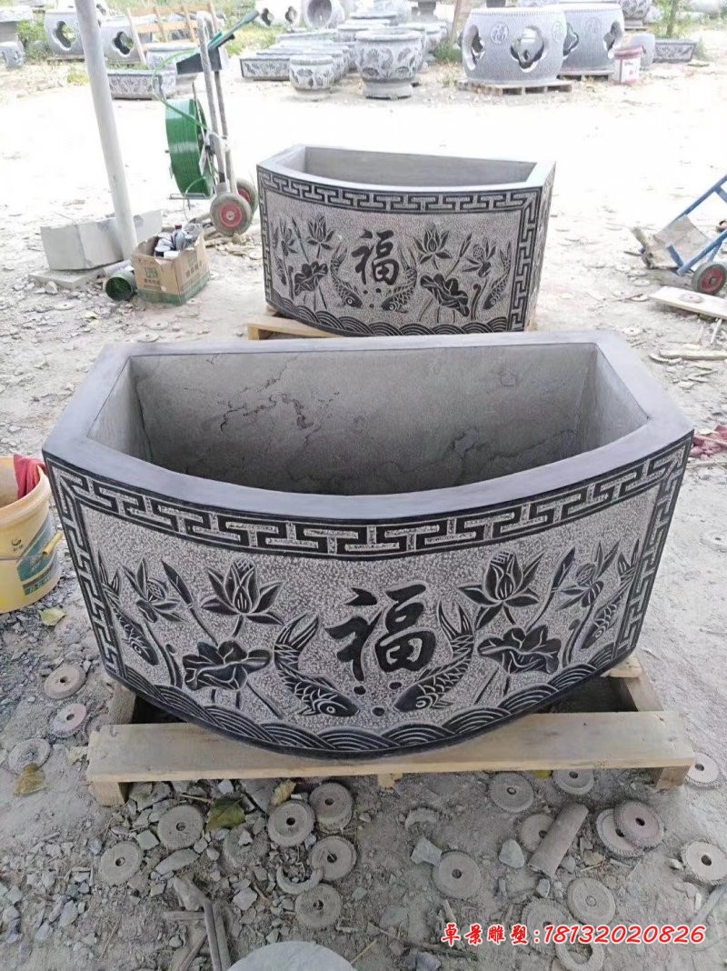 大理石异形鱼缸石雕