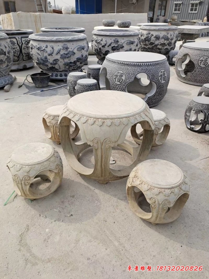 大理石圆形桌凳石雕