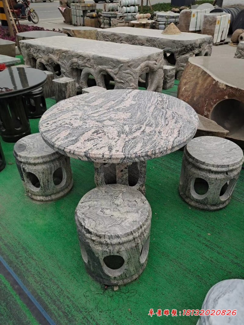 大理石圆形桌椅凳雕塑
