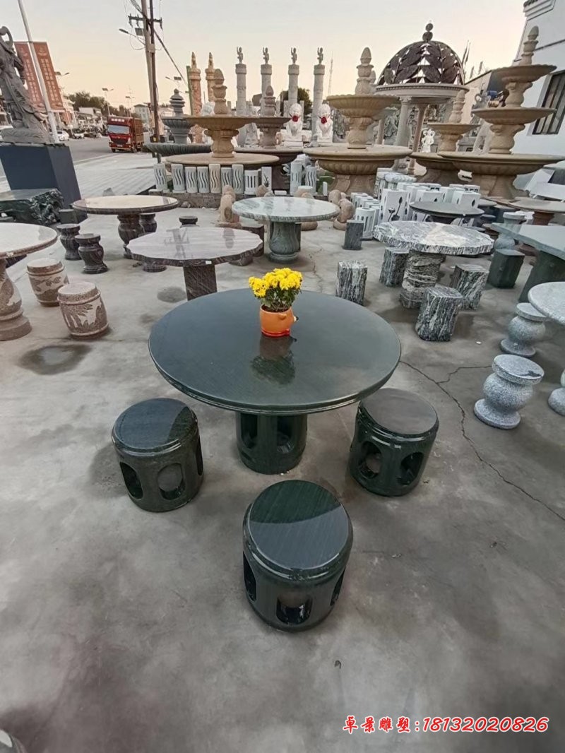 大理石圆桌圆凳景观石雕