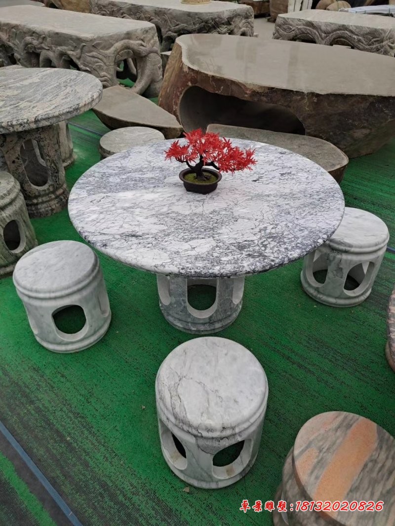 广场大理石圆形桌椅凳石雕