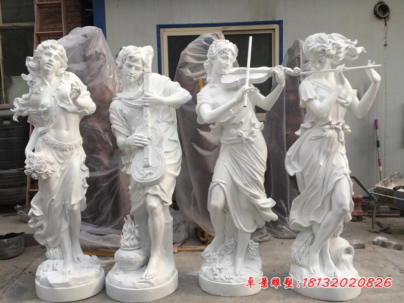 汉白玉吹拉弹唱人物石雕像