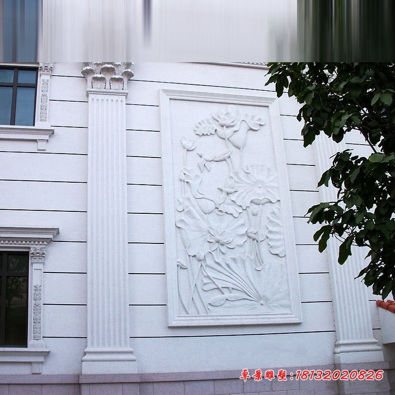 汉白玉荷花荷叶石浮雕