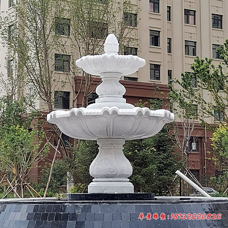 汉白玉双层喷泉石雕