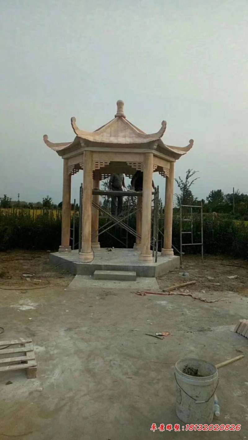 景点大理石六角凉亭雕塑