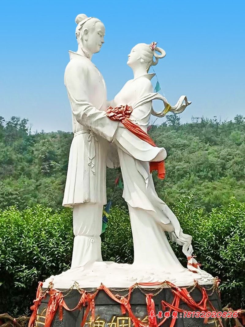 景区汉白玉牛郎织女石雕