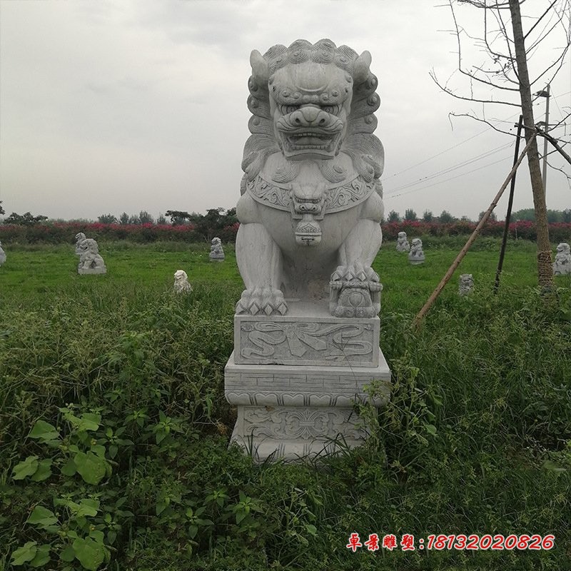 门前摆放石雕狮子