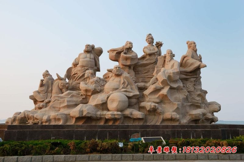 八仙过海石雕，广场大理石神仙