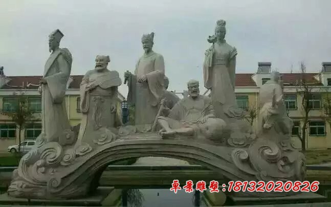 八仙过海石雕，青石神仙雕塑