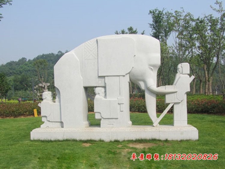 公园抽象盲人摸象石雕