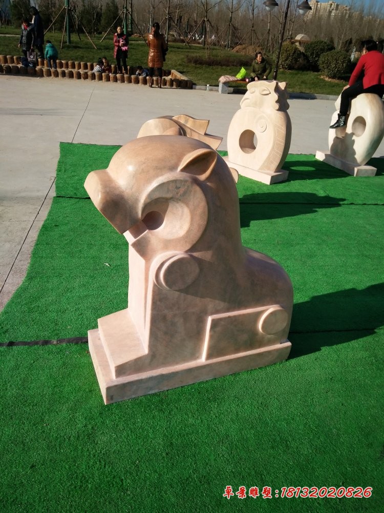 抽象十二生肖，动物石雕 (1)