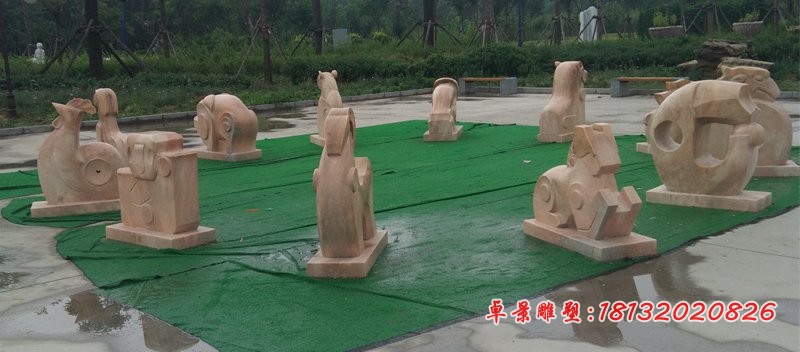 抽象十二生肖，动物石雕 (3)