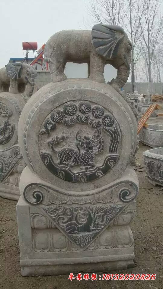 大象门墩石雕，仿古石抱鼓雕塑