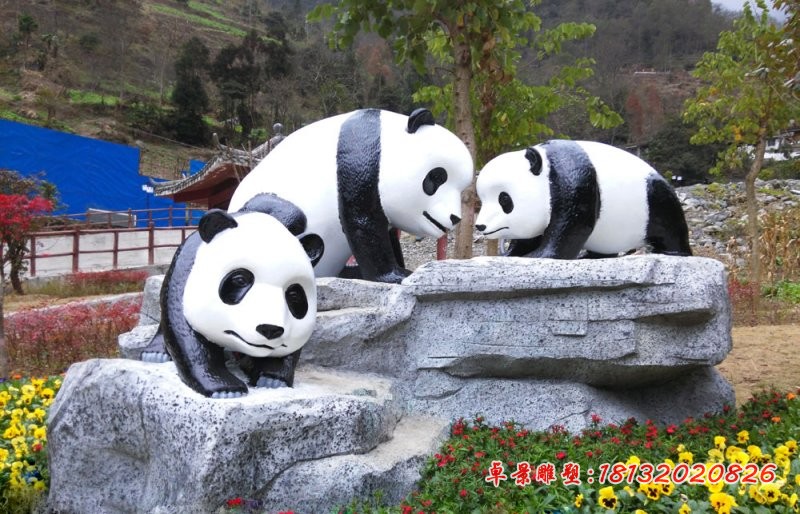 大熊猫石雕，仿真动物石雕