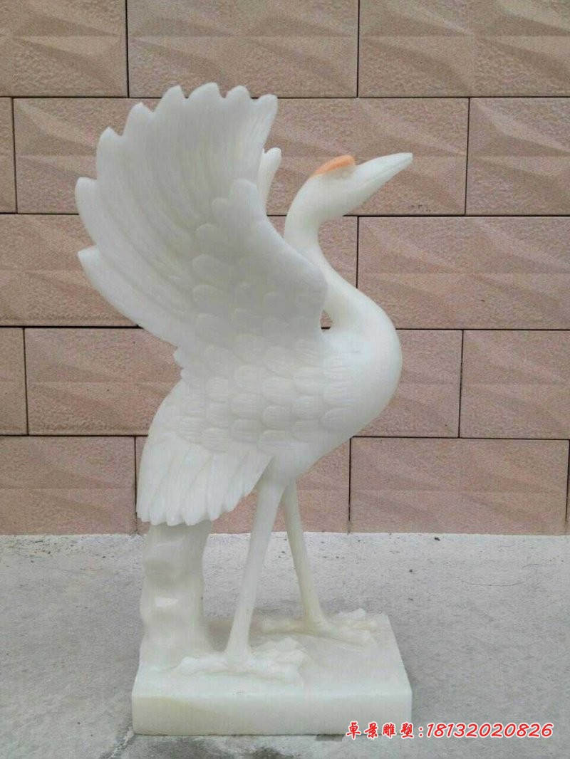 丹顶鹤石雕，汉白玉仙鹤