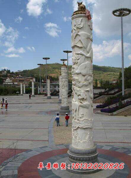 动物浮雕柱子雕塑，广场石雕柱