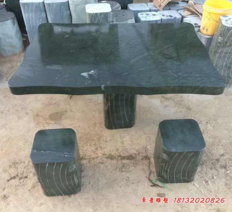 方桌方凳石雕，公园桌椅石雕