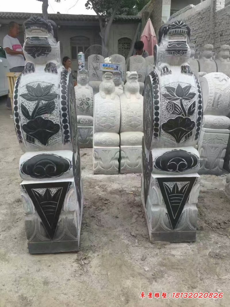 仿古门墩石雕，荷花门墩雕塑