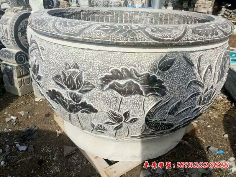 仿古水缸石雕，青石水缸雕塑 (1)