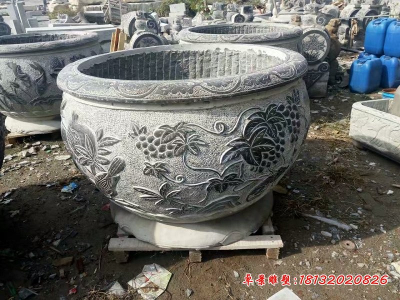 仿古水缸石雕，青石水缸雕塑 (5)