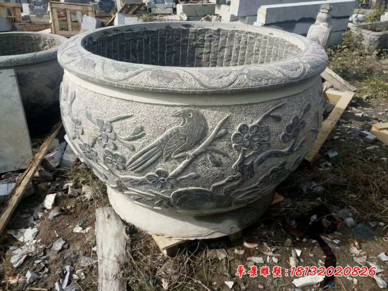 仿古水缸石雕，青石水缸雕塑 (4)