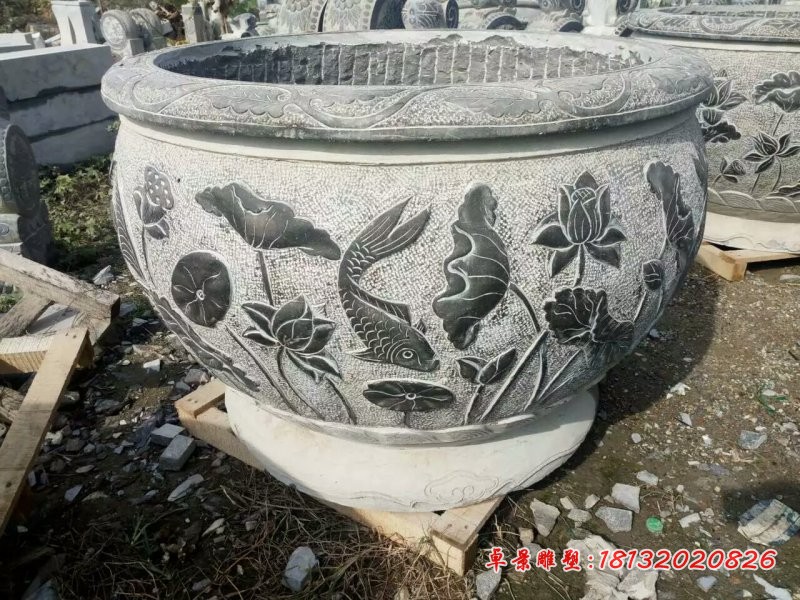 仿古水缸石雕，青石水缸雕塑 (3)