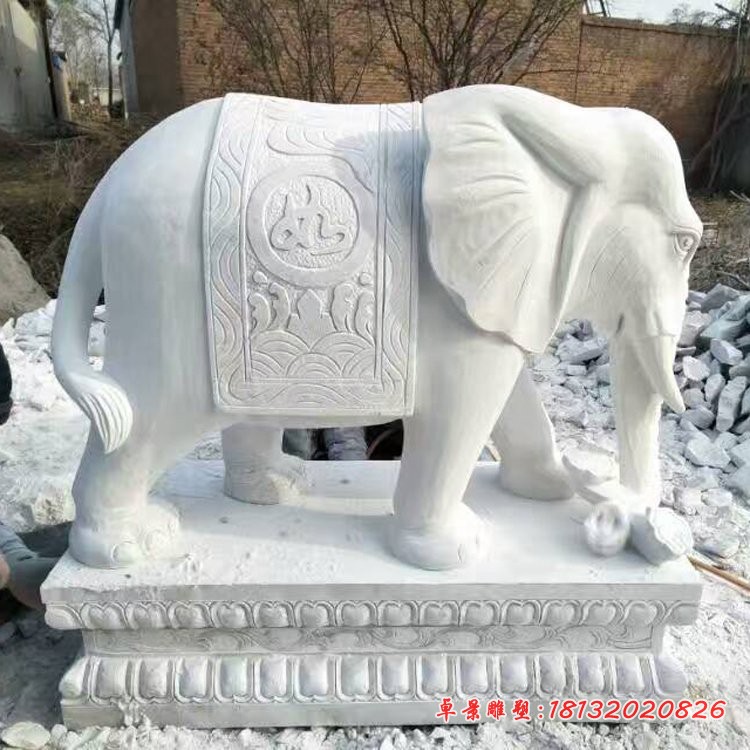 汉白玉如意象，石雕大象