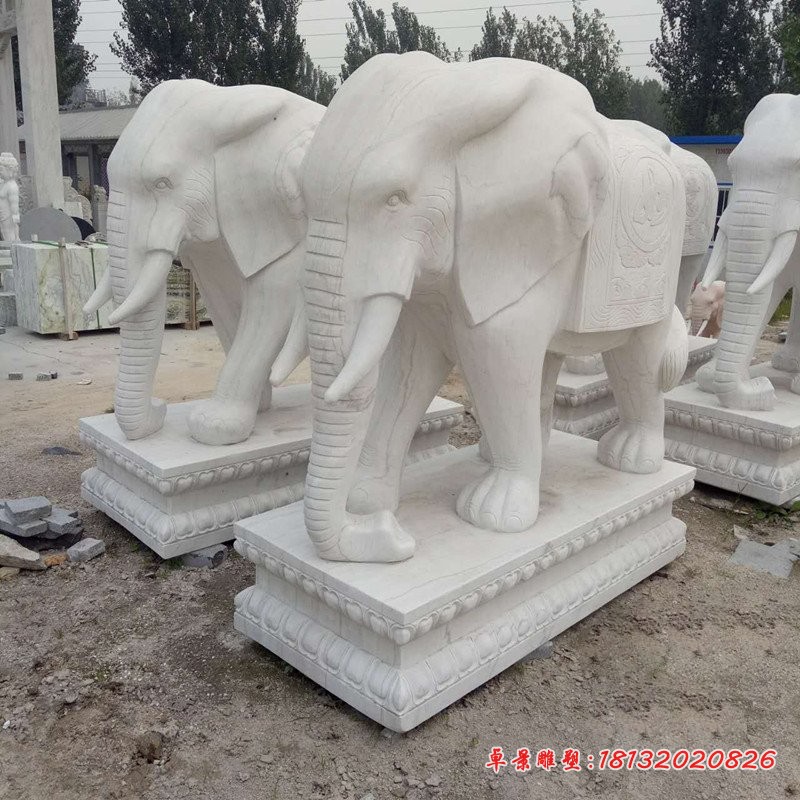 汉白玉如意象，石雕大象 