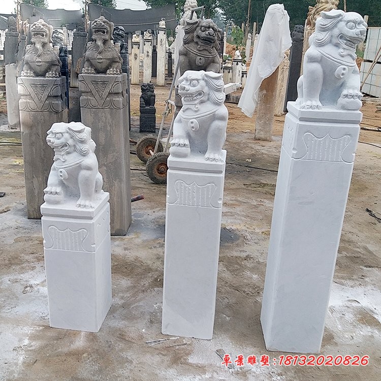 汉白玉拴马柱，广场拴马桩石雕