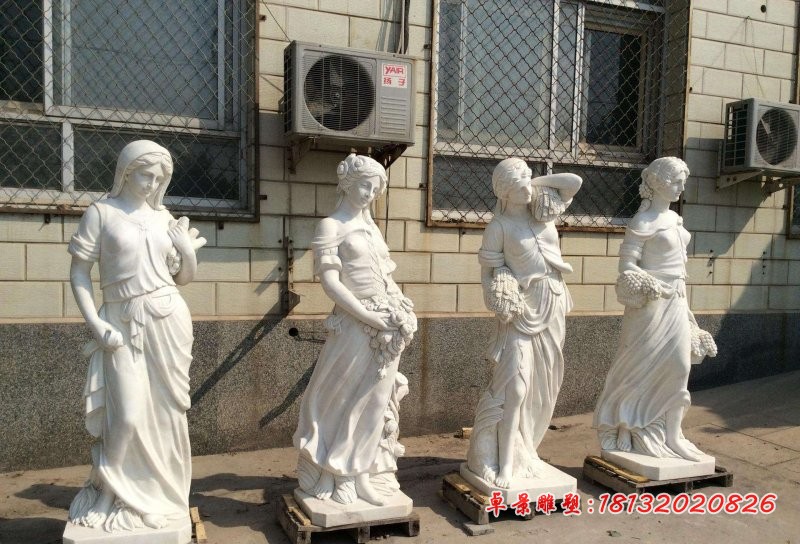 汉白玉四季神，西方人物石雕