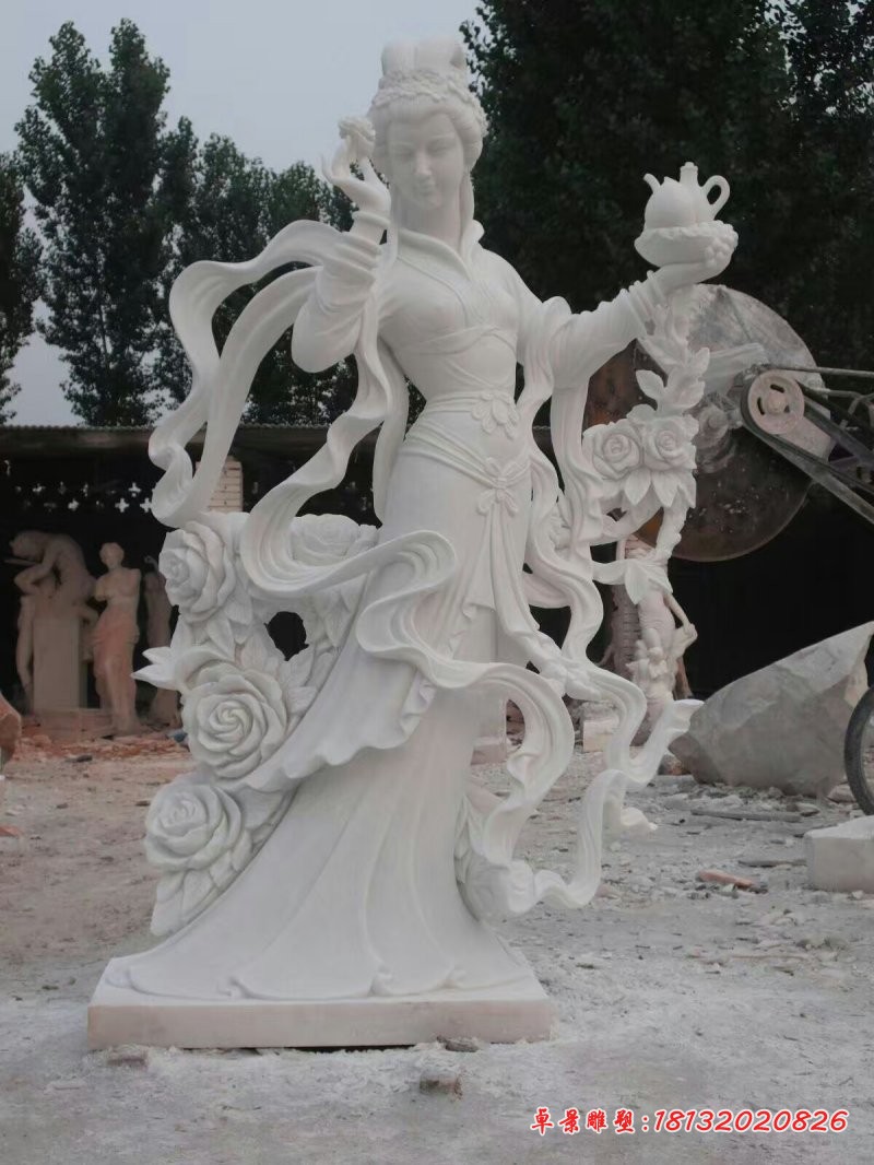 汉白玉仙女雕塑,石雕天女散花