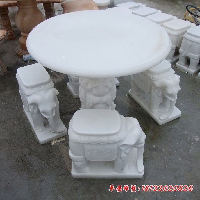 汉白玉象桌象凳，桌椅石雕