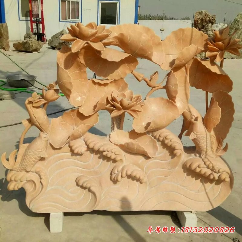 荷花荷叶雕塑，晚霞红景观石雕