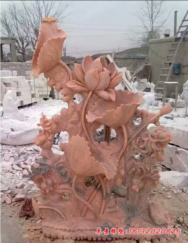 荷塘月色晚霞红景观石雕