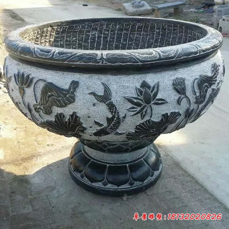 花盆石雕，青石花盆雕塑