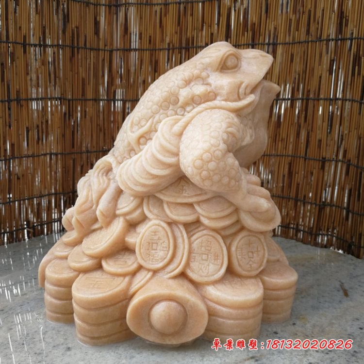 金蟾石雕，晚霞红招财金蟾 