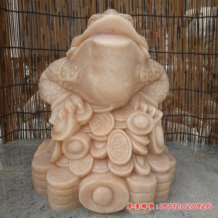 金蟾石雕，晚霞红招财金蟾 