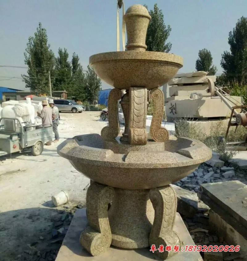 两层喷泉石雕，砂岩喷泉雕塑 
