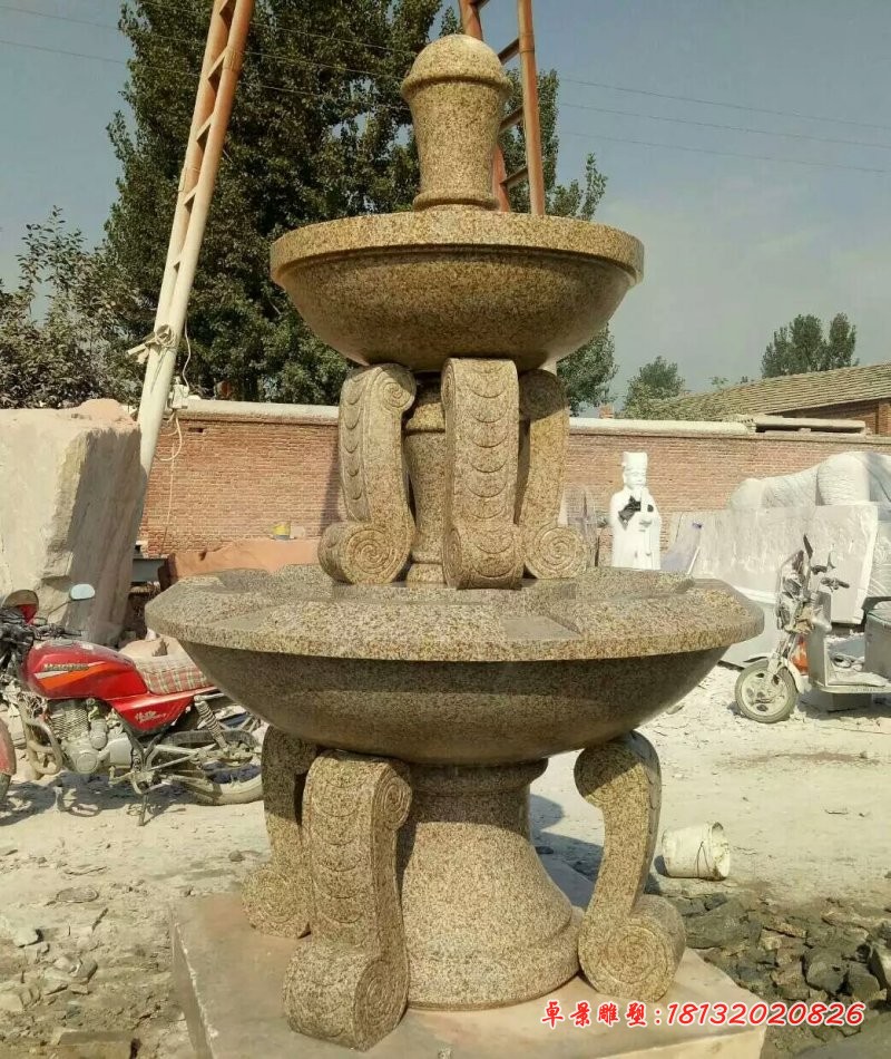 两层喷泉石雕，砂岩喷泉雕塑 