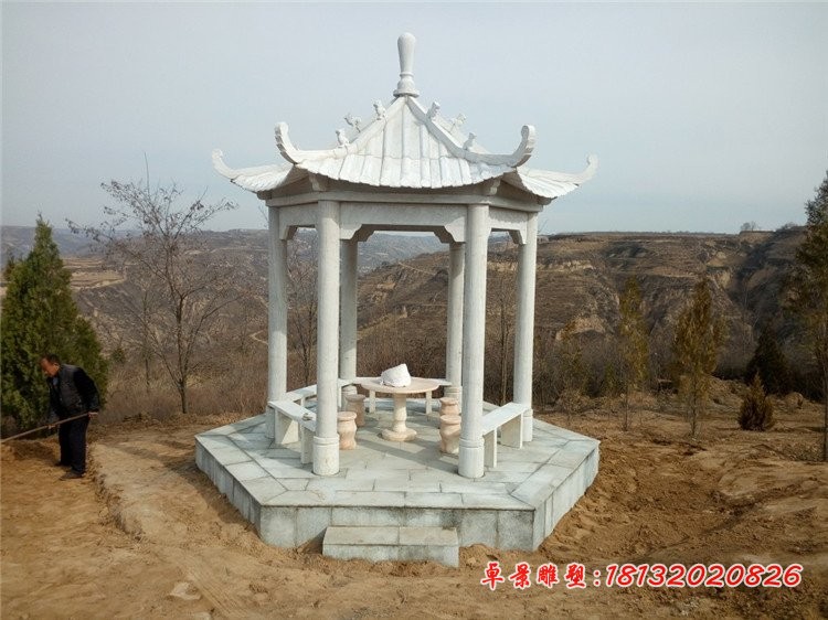 六角亭子，公园景观石雕 (2)