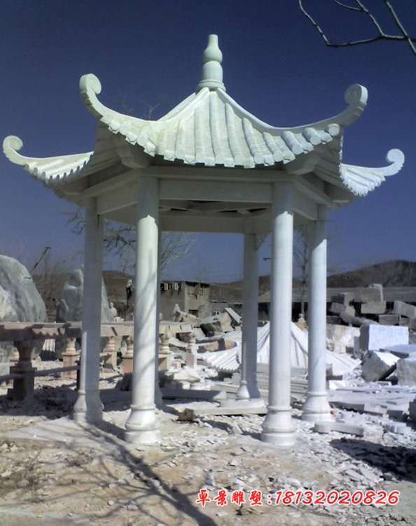 六角亭子，公园景观石雕