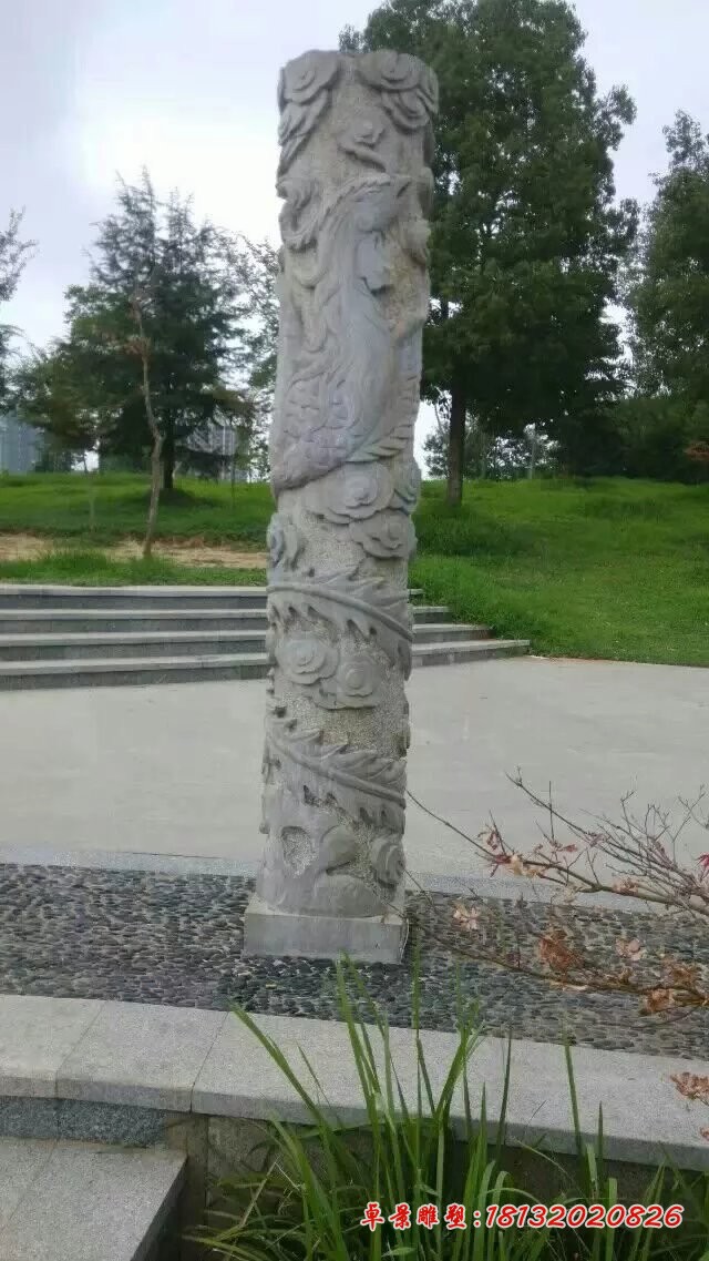 龙凤石柱雕塑，广场柱子石雕 